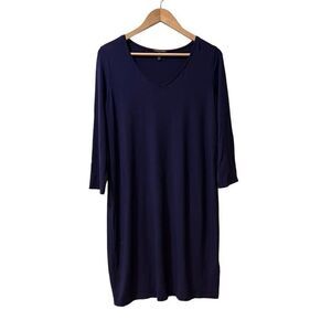 Eileen Fisher Womens Dress Size Medium Blue 3/4 Sleeve Knee Length Viscose
